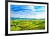 Tuscany, Rural Sunset Landscape. Countryside Farm, White Road and Cypress Trees.-stevanzz-Framed Photographic Print