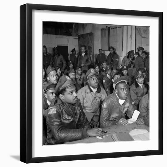 Tuskegee Airmen Attend a Briefing in Ramitelli, Italy, March 1945-null-Framed Photo