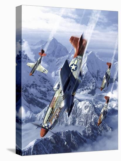 Tuskegee Airmen Flying Near the Alps in their P-51 Mustangs-Stocktrek Images-Stretched Canvas