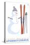 Tussey Mountain, Pennsylvania, Snowman with Skis-Lantern Press-Stretched Canvas