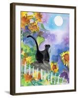 TUXEDO CAT MOONLIGHT SUNFLOWERS-sylvia pimental-Framed Art Print