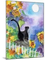 TUXEDO CAT MOONLIGHT SUNFLOWERS-sylvia pimental-Mounted Art Print