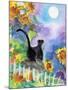 TUXEDO CAT MOONLIGHT SUNFLOWERS-sylvia pimental-Mounted Art Print