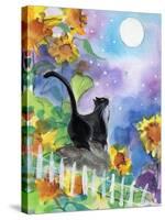 TUXEDO CAT MOONLIGHT SUNFLOWERS-sylvia pimental-Stretched Canvas