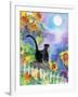 TUXEDO CAT MOONLIGHT SUNFLOWERS-sylvia pimental-Framed Art Print