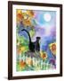 TUXEDO CAT MOONLIGHT SUNFLOWERS-sylvia pimental-Framed Art Print