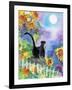 TUXEDO CAT MOONLIGHT SUNFLOWERS-sylvia pimental-Framed Art Print