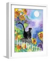 TUXEDO CAT MOONLIGHT SUNFLOWERS-sylvia pimental-Framed Art Print