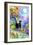 TUXEDO CAT MOONLIGHT SUNFLOWERS-sylvia pimental-Framed Art Print