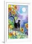 TUXEDO CAT MOONLIGHT SUNFLOWERS-sylvia pimental-Framed Art Print