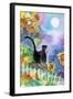 TUXEDO CAT MOONLIGHT SUNFLOWERS-sylvia pimental-Framed Art Print