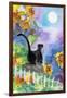 TUXEDO CAT MOONLIGHT SUNFLOWERS-sylvia pimental-Framed Art Print