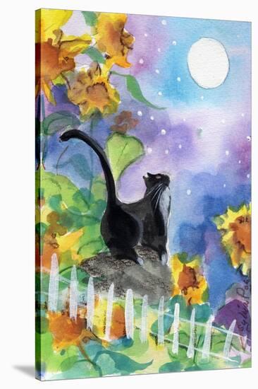 TUXEDO CAT MOONLIGHT SUNFLOWERS-sylvia pimental-Stretched Canvas