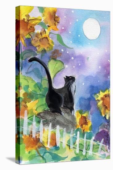 TUXEDO CAT MOONLIGHT SUNFLOWERS-sylvia pimental-Stretched Canvas