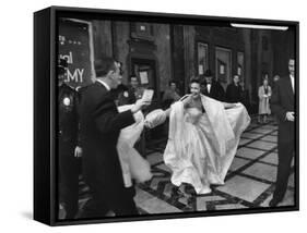 TV Actress Sandra White Laughing with Embarrassment Upon Arriving Late at the Academy Awards-Loomis Dean-Framed Stretched Canvas