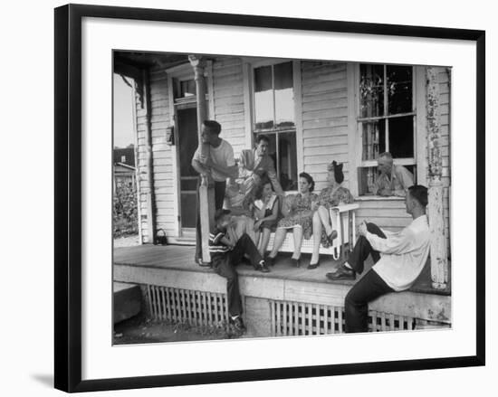 TV Comedienne Dagmar Sitting on Front Porch of Her Parent's Home During Visit to Home Town-Alfred Eisenstaedt-Framed Premium Photographic Print