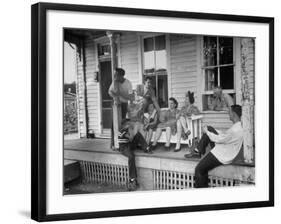 TV Comedienne Dagmar Sitting on Front Porch of Her Parent's Home During Visit to Home Town-Alfred Eisenstaedt-Framed Premium Photographic Print