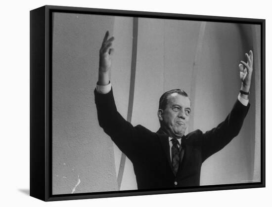 TV Emcee Ed Sullivan Holding His Arms Up, During 20th Anniversary Show-Arthur Schatz-Framed Stretched Canvas