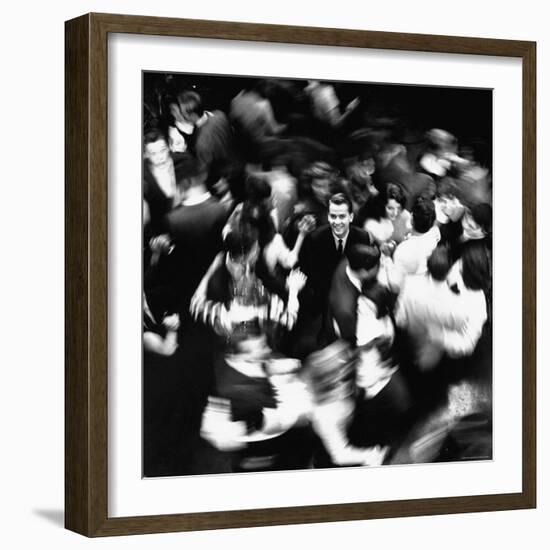 TV Host Dick Clark in Middle of Teenage Dancers on Dance Floor During American Bandstand Show-Paul Schutzer-Framed Premium Photographic Print