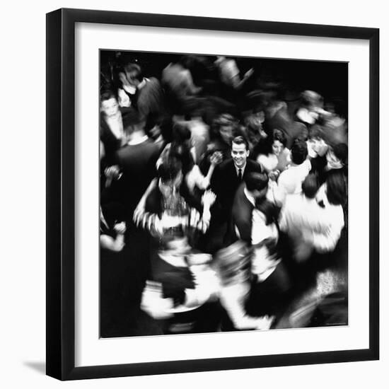 TV Host Dick Clark in Middle of Teenage Dancers on Dance Floor During American Bandstand Show-Paul Schutzer-Framed Premium Photographic Print