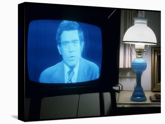 TV Image of Cbs Newscaster Dan Rather Giving Analysis of Pres. Nixon's Resignation Speech-Gjon Mili-Stretched Canvas