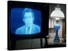 TV Image of Cbs Newscaster Dan Rather Giving Analysis of Pres. Nixon's Resignation Speech-Gjon Mili-Stretched Canvas