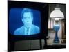 TV Image of Cbs Newscaster Dan Rather Giving Analysis of Pres. Nixon's Resignation Speech-Gjon Mili-Mounted Photographic Print