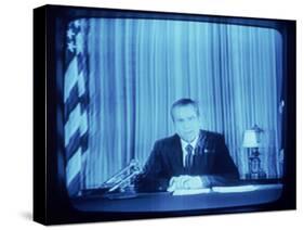 TV Image of Pres. Richard M. Nixon Announcing His Resignation in Speech from the Oval Office-Gjon Mili-Stretched Canvas