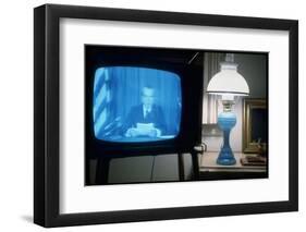 TV Image of President Richard M. Nixon Announcing His Resignation in Speech from the Oval Office-Gjon Mili-Framed Photographic Print