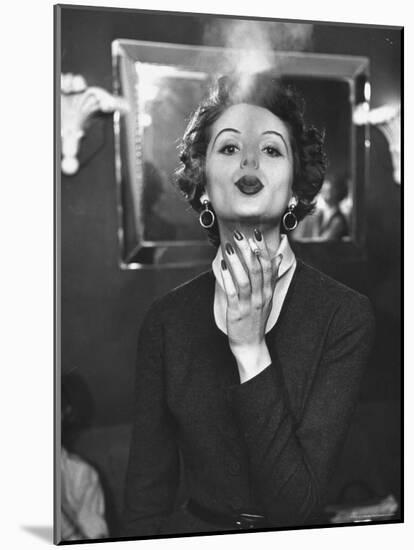 TV Model Nancy Driver Showing Correct Smoking Technique For TV Commercial-Peter Stackpole-Mounted Photographic Print