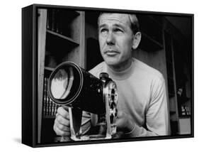 TV Star Johnny Carson at Home Studying Astronomy from the Large Telescope in His Window-Arthur Schatz-Framed Stretched Canvas