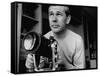 TV Star Johnny Carson at Home Studying Astronomy from the Large Telescope in His Window-Arthur Schatz-Framed Stretched Canvas