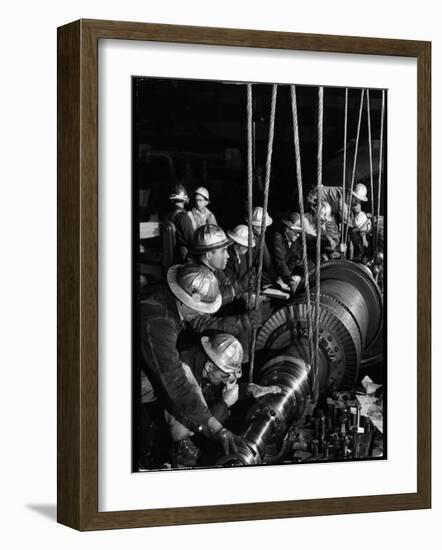 TVA Workers Installing Huge Generator at World's Largest Coal Fueled Steam Plant-Margaret Bourke-White-Framed Photographic Print