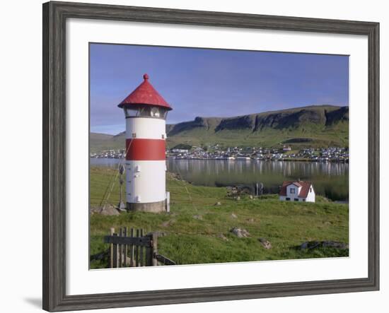 Tvoroyri Village and Lighthouse, Suduroy, Suduroy Island, Faroe Islands, Denmark, Europe-Patrick Dieudonne-Framed Photographic Print