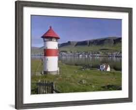 Tvoroyri Village and Lighthouse, Suduroy, Suduroy Island, Faroe Islands, Denmark, Europe-Patrick Dieudonne-Framed Photographic Print