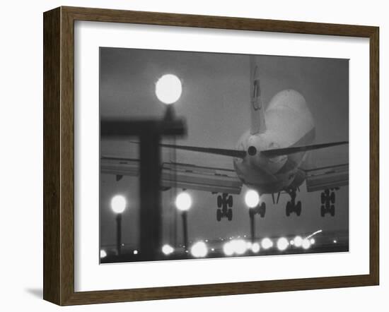 Twa Plane Landing at O'Hare Airport-null-Framed Photographic Print