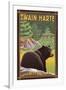 Twain Harte, California - Black Bear in Forest-Lantern Press-Framed Art Print