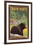 Twain Harte, California - Black Bear in Forest-Lantern Press-Framed Art Print