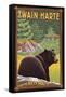 Twain Harte, California - Black Bear in Forest-Lantern Press-Framed Stretched Canvas