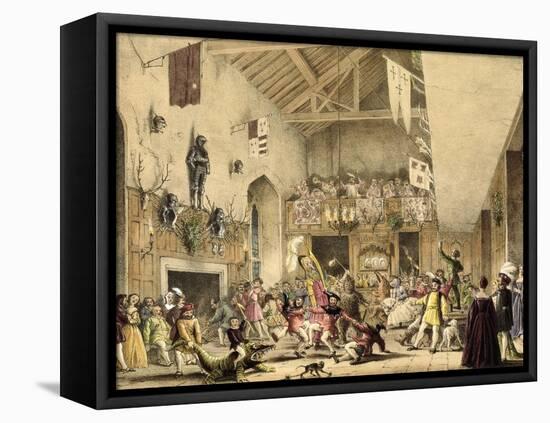 Twelfth Night Revels in the Great Hall, Haddon Hall, Architecture of the Middle Ages, 1838-Joseph Nash-Framed Stretched Canvas
