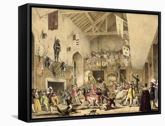 Twelfth Night Revels in the Great Hall, Haddon Hall, Architecture of the Middle Ages, 1838-Joseph Nash-Framed Stretched Canvas