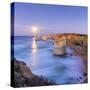 Twelve Apostles at moonrise, Port Campbell National Park, Great Ocean Road, Victoria, Australia-Ian Trower-Stretched Canvas