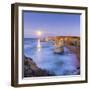 Twelve Apostles at moonrise, Port Campbell National Park, Great Ocean Road, Victoria, Australia-Ian Trower-Framed Photographic Print