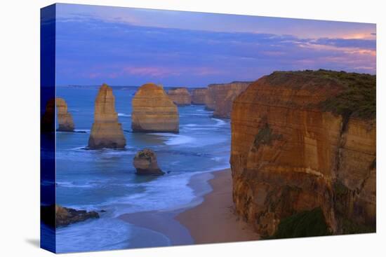 Twelve Apostles Sunset Sandstone Rock Formations-null-Stretched Canvas