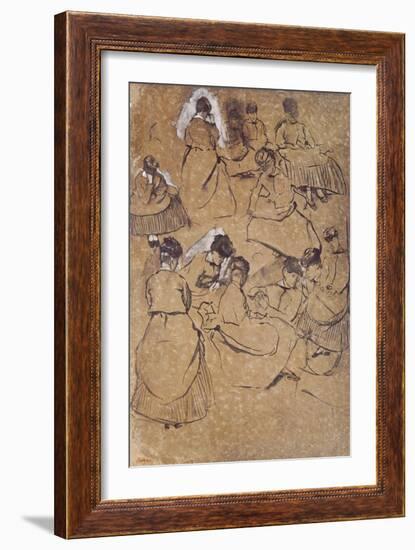 Twelve Studies of Women in Costume of the Second Empire (Pen and Ink on Buff Paper)-Edgar Degas-Framed Giclee Print