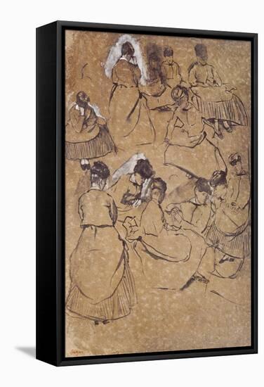 Twelve Studies of Women in Costume of the Second Empire (Pen and Ink on Buff Paper)-Edgar Degas-Framed Stretched Canvas