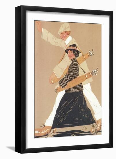 Twenties Couple Golfing-null-Framed Art Print