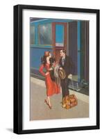 Twenties Couple on Train Platform-Found Image Press-Framed Giclee Print