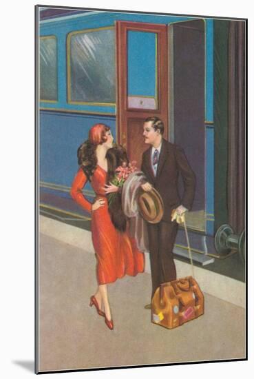 Twenties Couple on Train Platform-Found Image Press-Mounted Giclee Print