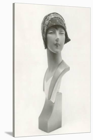 Twenties Mannequin Bust in Cloche Hat-Found Image Press-Stretched Canvas
